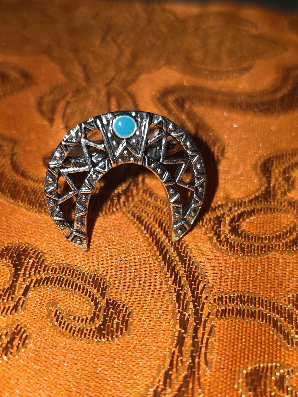 NWOT Western Faux Turquoise Silver Tone Crescent Moon Ring Size 7 Boho Statement